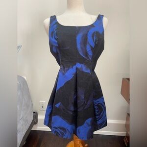 Elegant Fit and Flare Blue/Black Floral Dress